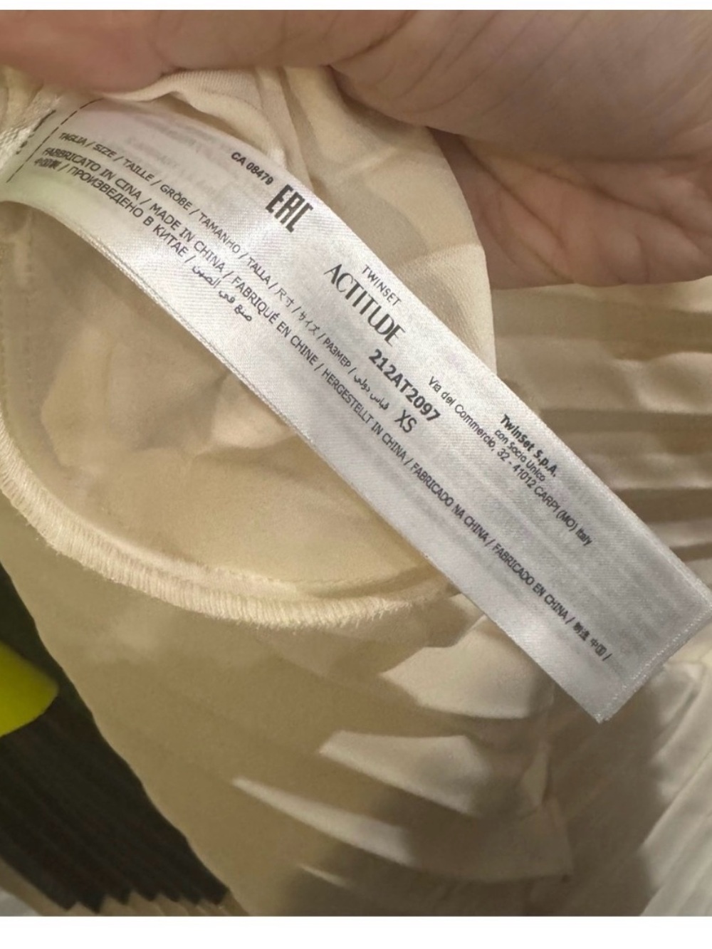 Twin-Set Neon Yellow, Black & Ivory Pleated Colorblock Maxi Dress - Picture 4 of 4